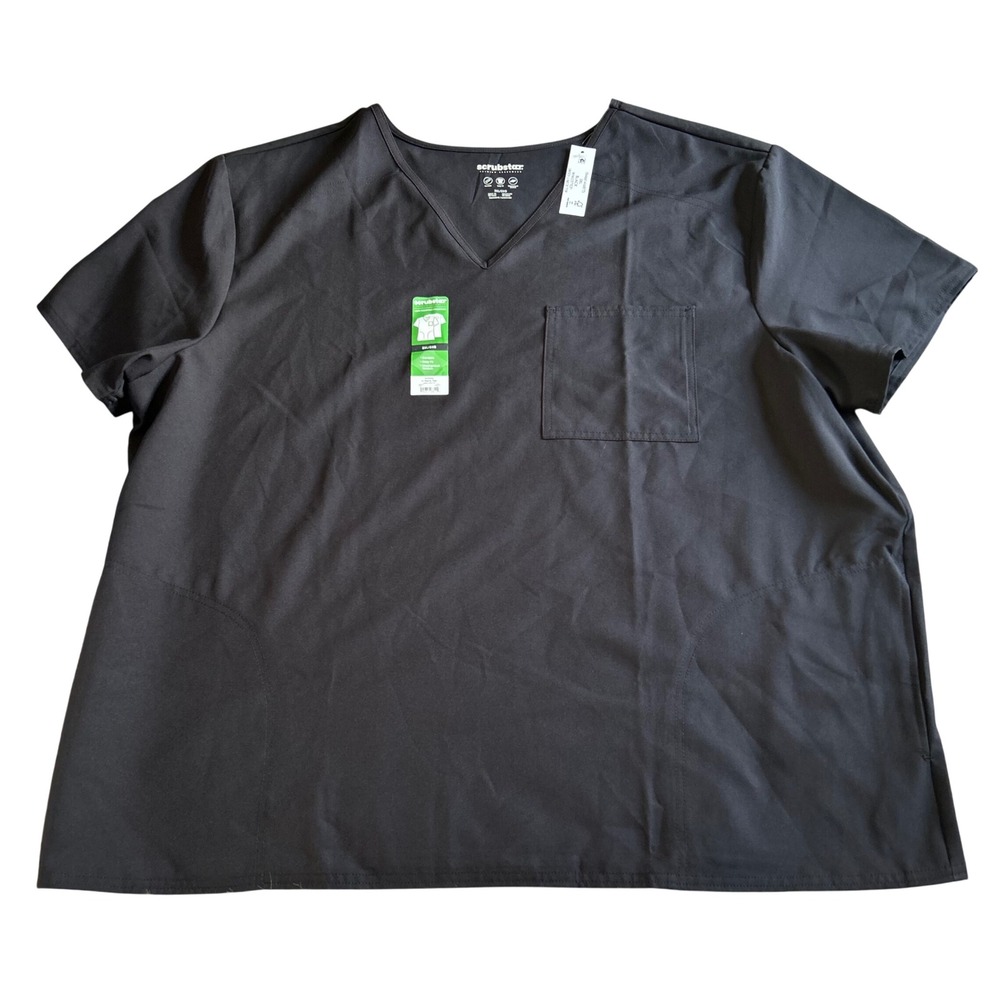 Scrubstar V-Neck Scrub Top Unisex Size 3XL Black Short Sleeve Work Shirt Durable